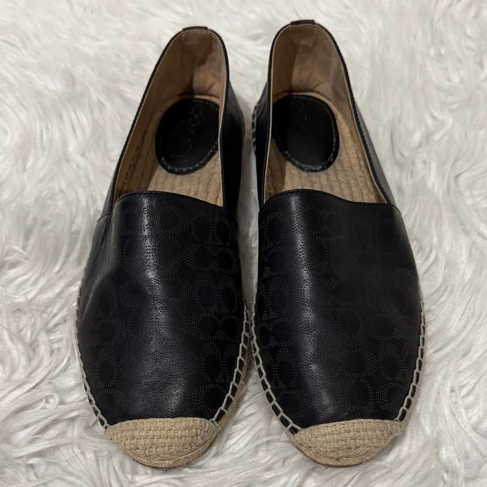 COACH Carley espadrille in black leather w perforated signature logo pattern